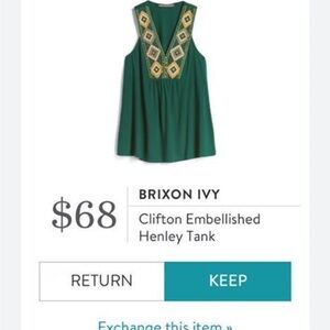 Brixon Ivy Green Embellished Sleeveless Tank Top L